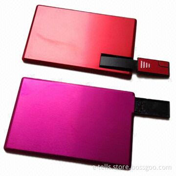 Aluminum Metal Push-and-pull Super Thin Credit Shape USB Flash Drives, Full Color Printing